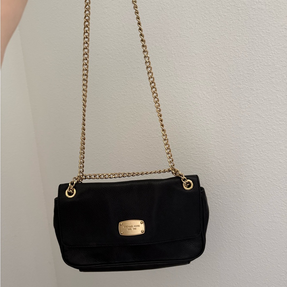 Michael Kors Black and Gold Crossbody Bag with Luxurious Chain Strap